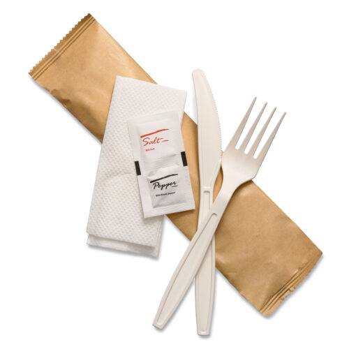 Herald Natural Cornstarch 5in1 Fork+Knife+Salt+Pepper+1Ply Napkin