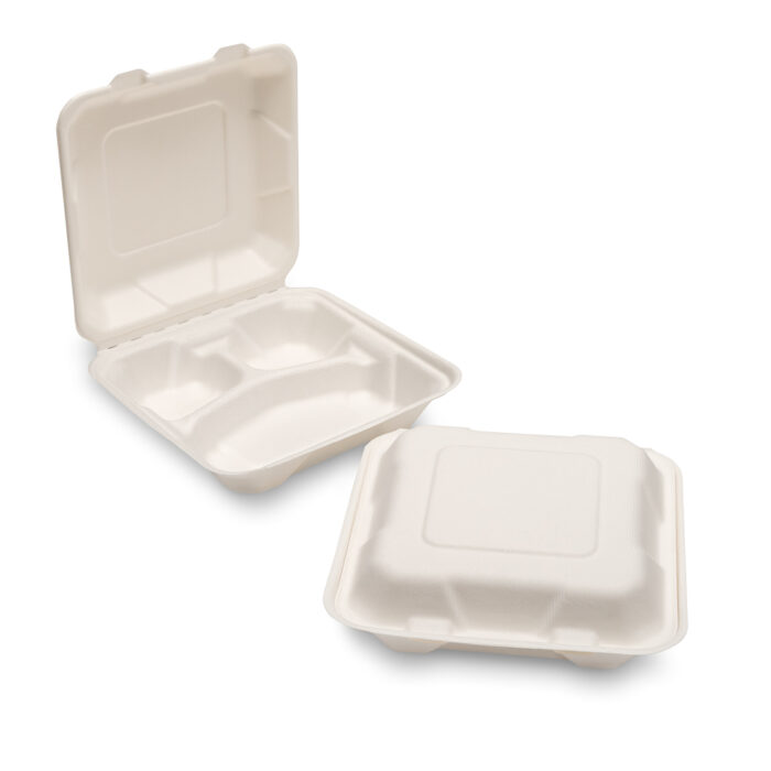 Herald Bagasse Meal Box 3 Comp 8"