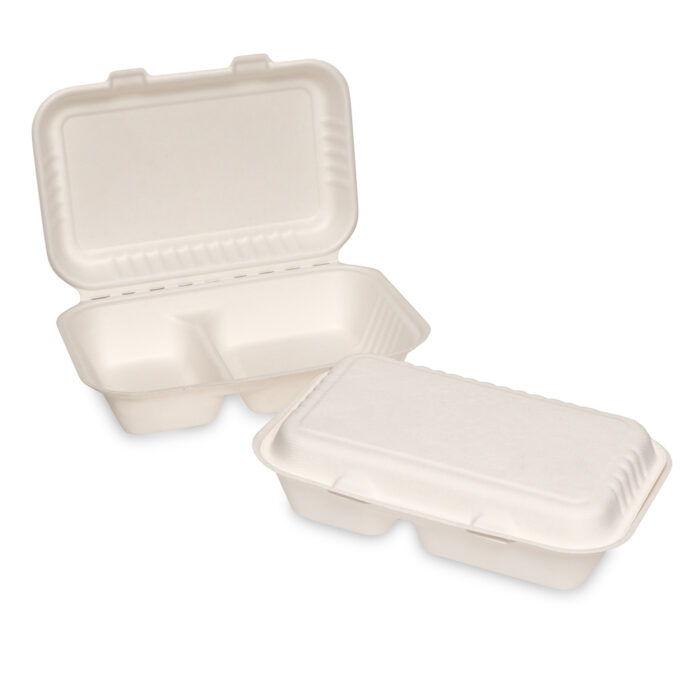 Herald Bagasse Meal Box 2 Comp 9.8x6"